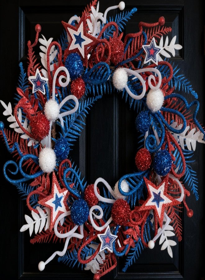 Egolot 24 Inch Patriotic Glitter Stars Wreath for Front Door, Red White Blue Forth of July Door Wreath for Indoor Outdoor, Glitter Floral Patriotic Wreaths for Home Decor - Image 1