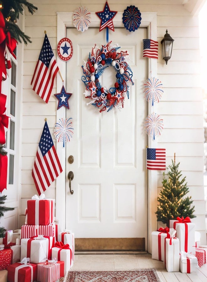 Egolot 24 Inch Patriotic Glitter Stars Wreath for Front Door, Red White Blue Forth of July Door Wreath for Indoor Outdoor, Glitter Floral Patriotic Wreaths for Home Decor - Image 3