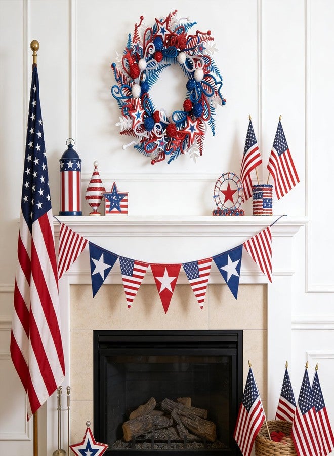 Egolot 24 Inch Patriotic Glitter Stars Wreath for Front Door, Red White Blue Forth of July Door Wreath for Indoor Outdoor, Glitter Floral Patriotic Wreaths for Home Decor - Image 4