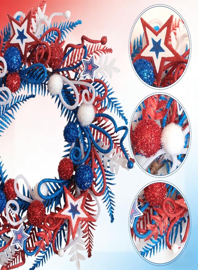 Egolot 24 Inch Patriotic Glitter Stars Wreath for Front Door, Red White Blue Forth of July Door Wreath for Indoor Outdoor, Glitter Floral Patriotic Wreaths for Home Decor - Image 2