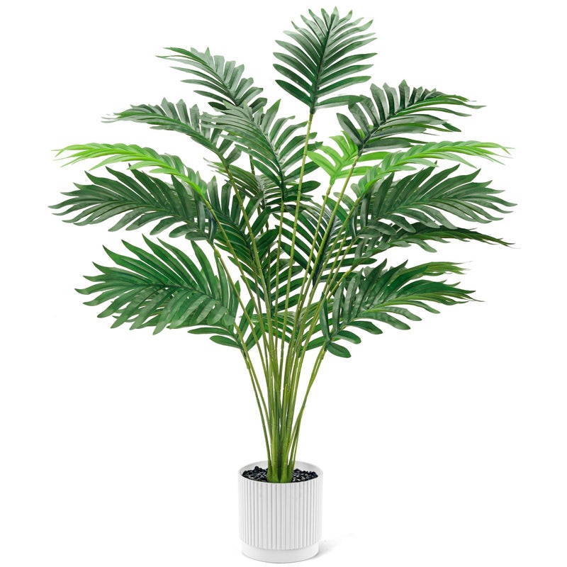 Der Rose 28'' Artificial Palm Tree Tall Fake Tropical Faux Trees Indoor and Outdoor for Home Bathroom Porch Outside Patio Decor (White Pot) - Image 1