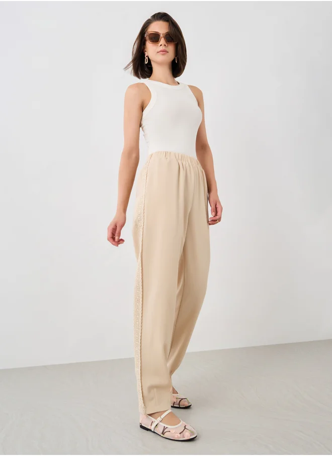 ستايلي Beige Side Lace Detail Wide Leg Pants