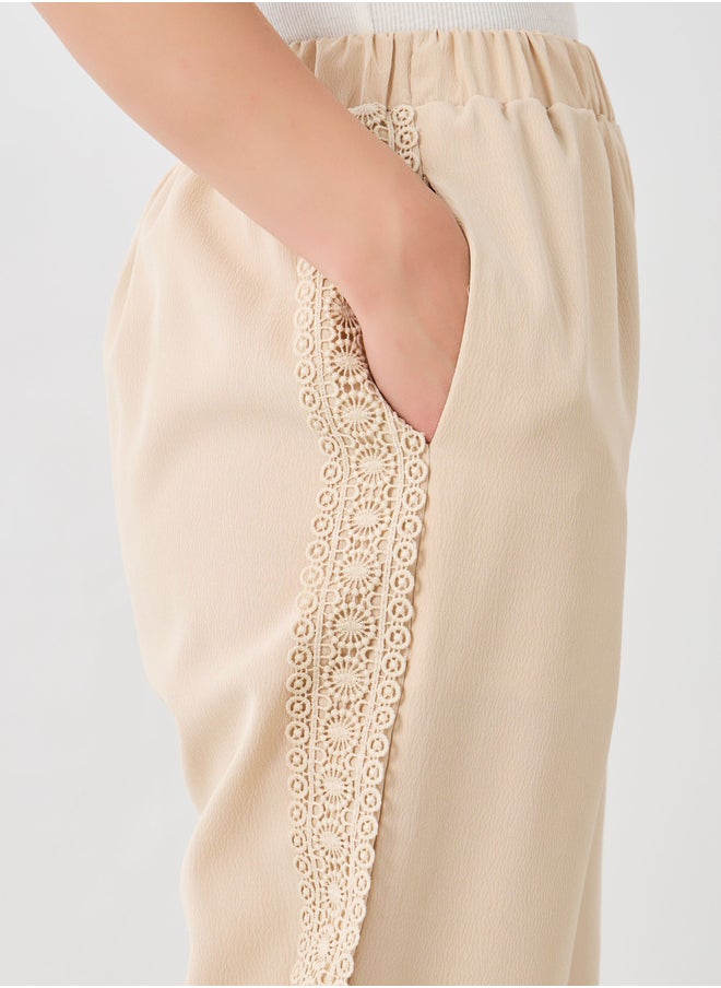 Take Two Beige Side Lace Detail Wide Leg Pants  - Image 3