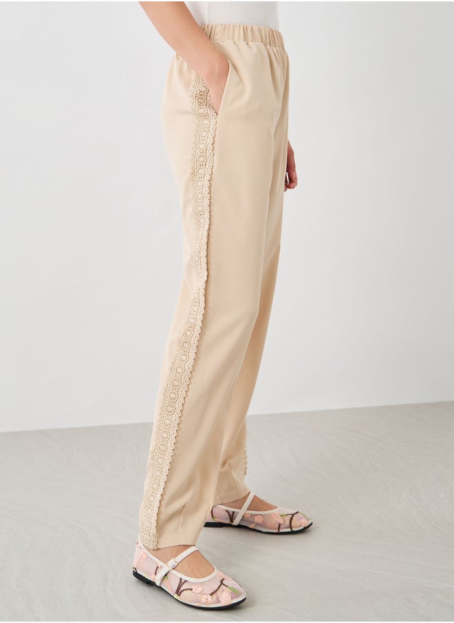 Take Two Beige Side Lace Detail Wide Leg Pants  - Image 2