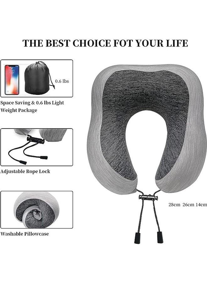 Arabest - Travel Pillow 100% Memory Foam Pillow, Neck Pillow for Airplane, Neck & Head Support Pillow for Sleeping Rest & Car, Travel Pillows Kit with Storage Bag, Sleep Mask and Earplugs （Grey） - Image 1