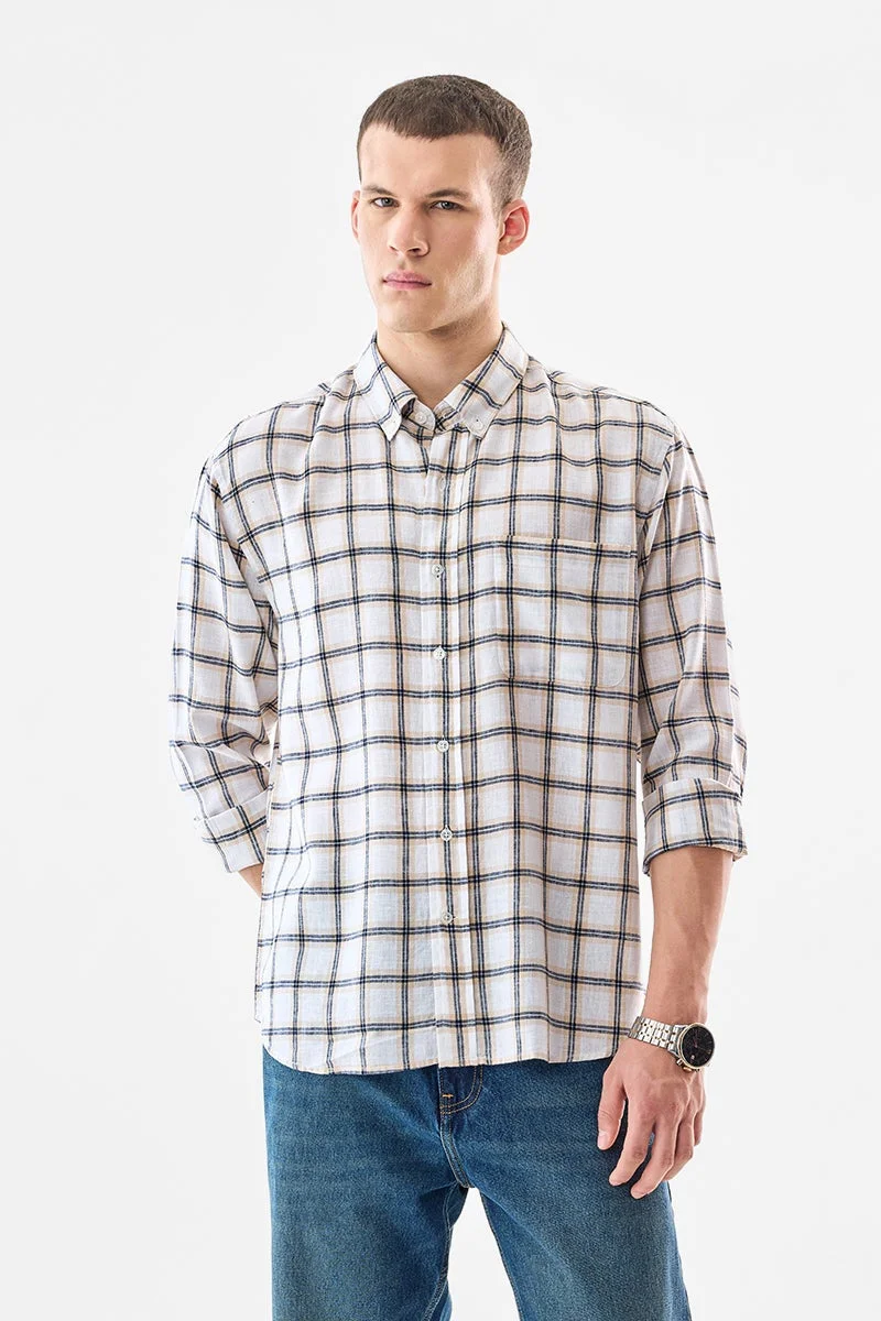 سنيتش White Checkered Long Sleeve Regular Fit Shirt