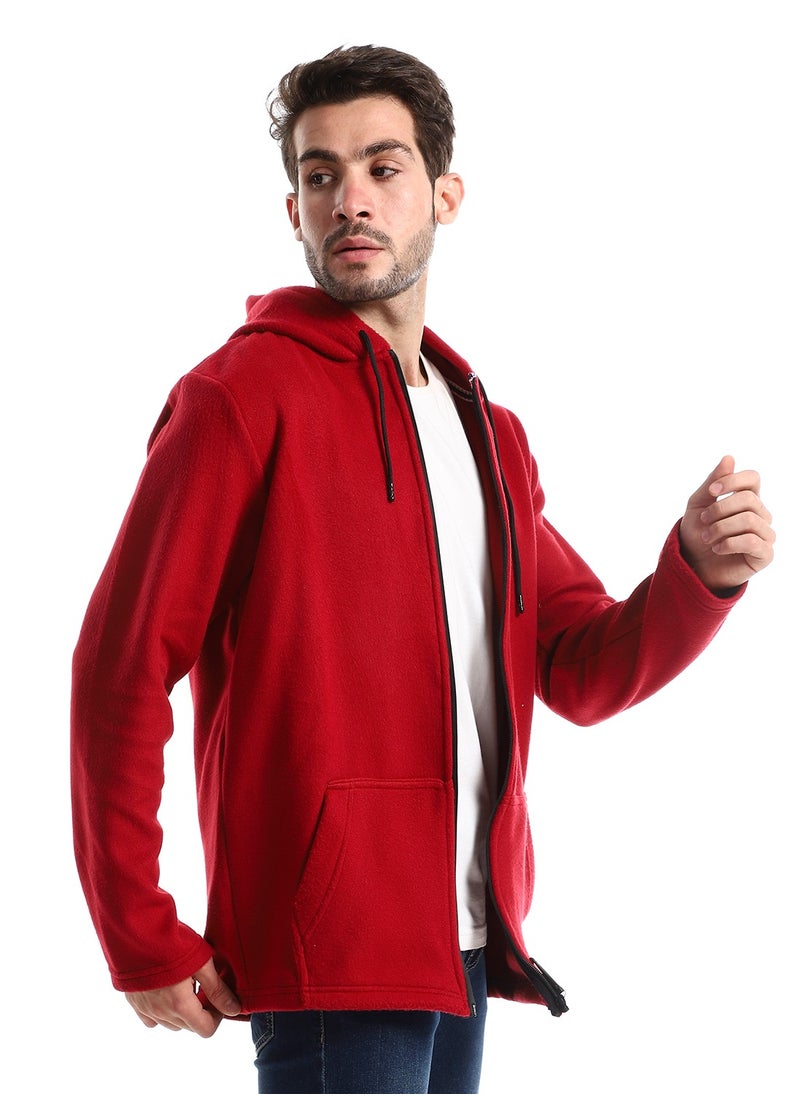 Andora - Soft Fleeces Red Solid Zipped Sweatshirt - Image 1