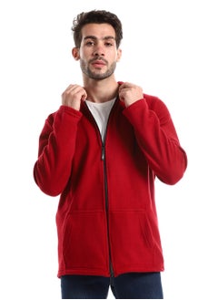 Soft Fleeces Red Solid Zipped Sweatshirt
