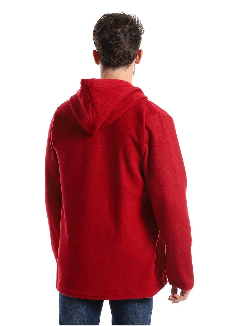 Andora - Soft Fleeces Red Solid Zipped Sweatshirt - Image 1