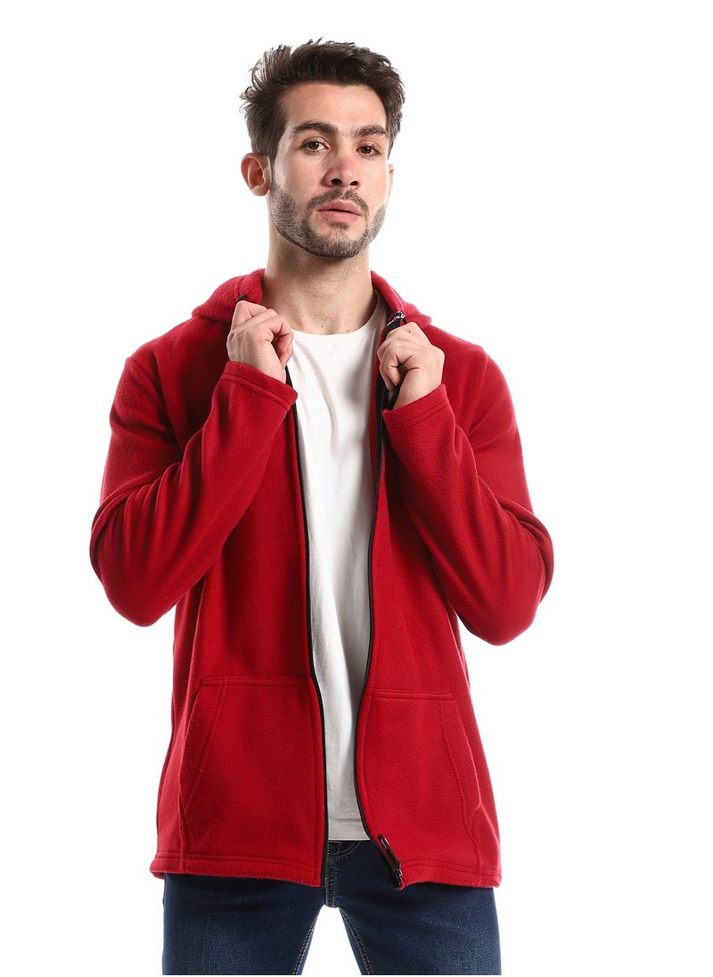 Andora - Soft Fleeces Red Solid Zipped Sweatshirt - Image 1