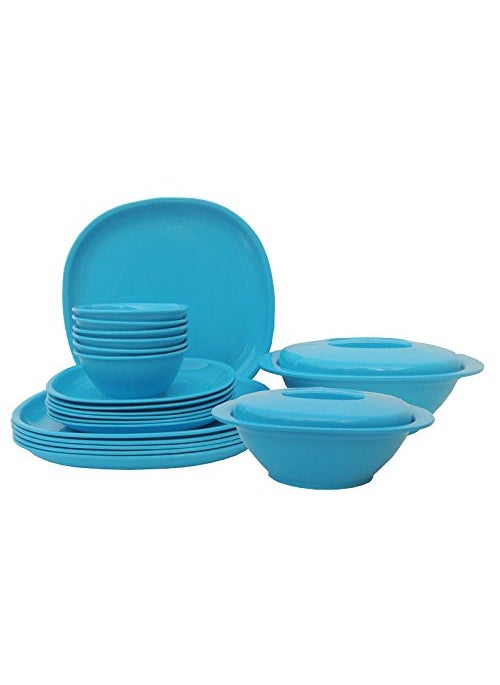 Incrizma Incrizma Plastic Square Plastic Plate and Bowl (Turquoise) - Set of 22 Pieces 