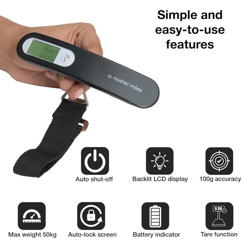 nasher miles Weight Machine for Luggage - 50 kg capacity, Steel body - Digital Portable Electronic Luggage Weighing Scale for home, travel, flights, bags (Black,50 kg) - Image 2