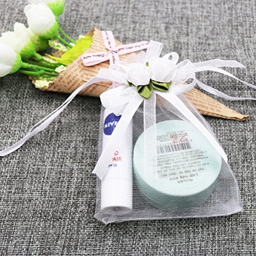 SumDirect Rose Organza Gift Bags - 50Pcs 4x5 inch White Wedding Favor Gift Bags, Jewelry Pouches with Drawstring for Party Wedding Christmas Valentine - Image 5