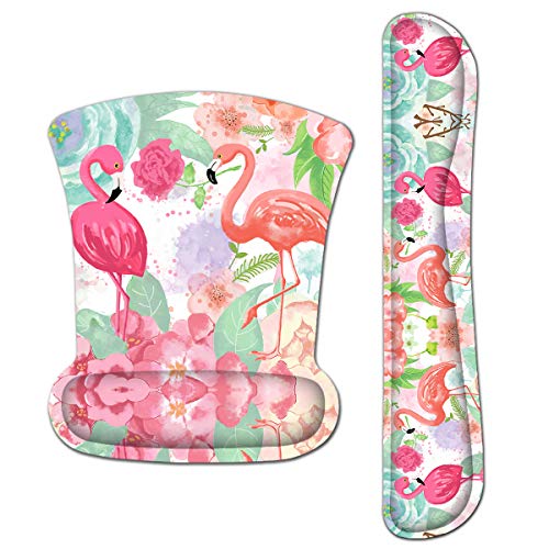 HAPLIVES Ergonomic Keyboard Wrist Rest Pad and Mouse Pad Wrist Support Set with Non-Slip Backing Memory Form-Filled, Easy-Typing and Pain Relief for Gaming Office Computer Laptop (Pink Two Flamingos) - Image 1