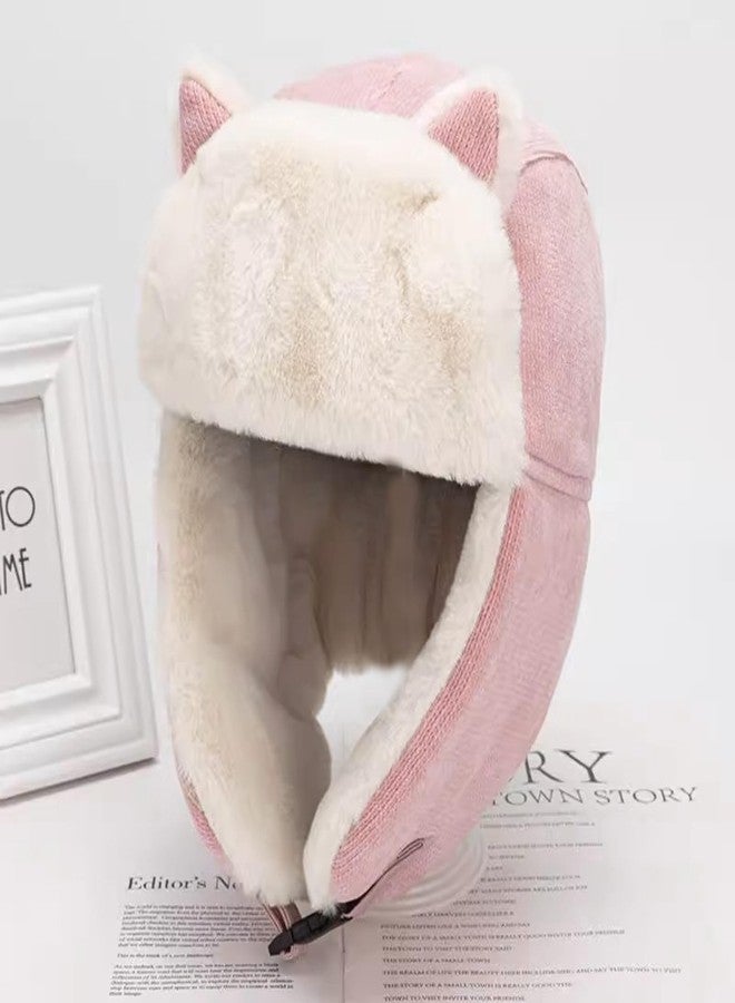 PURFUN Kids Fuzzy Faux Fur Trapper Hats with Cat Ear, Girls Boys Warm Cozy Earflap Hats Ushanka Russian Hat Windproof Thermal Winter Camping Cycling Ski Full Hood Hats Skull Caps for 3-8 Yrs Pink - Image 5