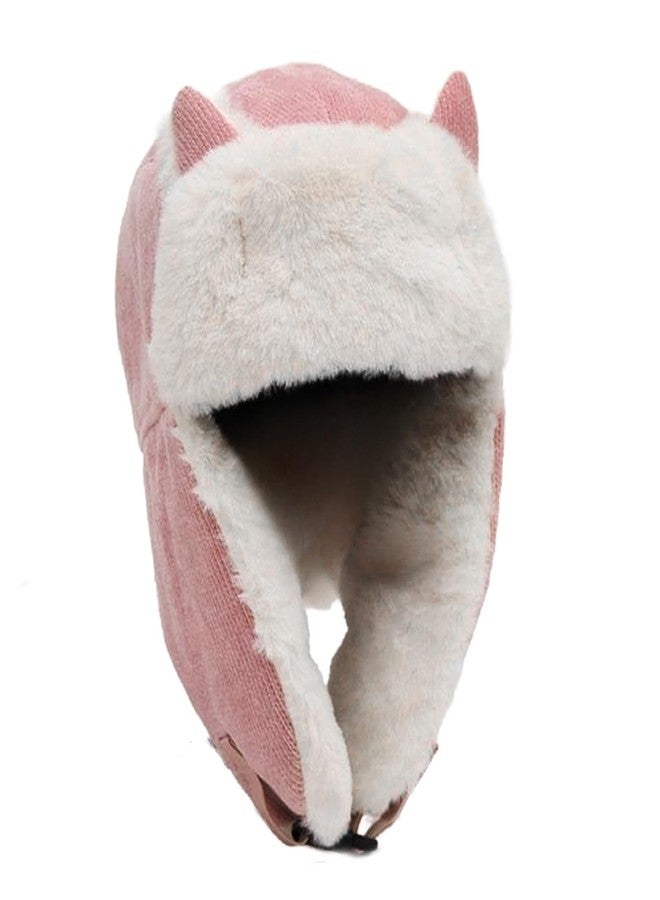 PURFUN Kids Fuzzy Faux Fur Trapper Hats with Cat Ear, Girls Boys Warm Cozy Earflap Hats Ushanka Russian Hat Windproof Thermal Winter Camping Cycling Ski Full Hood Hats Skull Caps for 3-8 Yrs Pink - Image 4