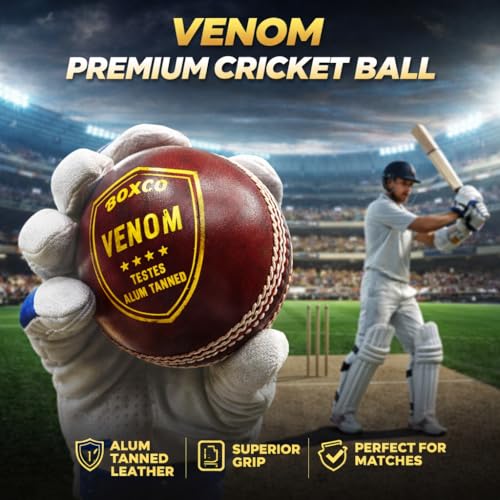 BOXCO Hand Made Cricket Leather Ball Pack of 6 Venom Red Ideal for Club T20 One Day and Test Matches Durable Four Piece Hand Stitched with Excellent Grip (Pack of 6) - Image 2