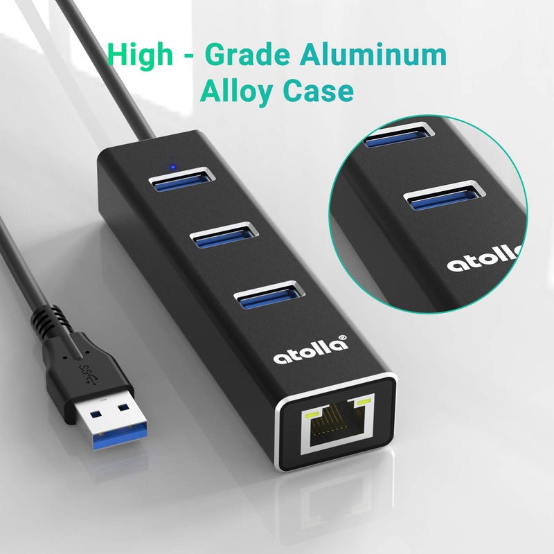 atolla USB to Ethernet Adapter, atolla 3 Ports USB 3.0 Hub with 10/100/1000 Mbps LAN RJ45 Gigabit Network Adapter, Supports Windows 10/8/7, Mac OS, Linux - Image 4