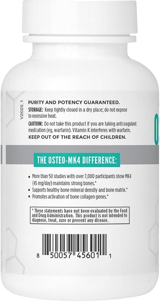 NBI OsteoMK4 Bone Support  Vitamin D  K Complex  45mg Vitamin K2 MK4 for Strong Bone Health  Function  60ct Veggie Capsules - Image 3