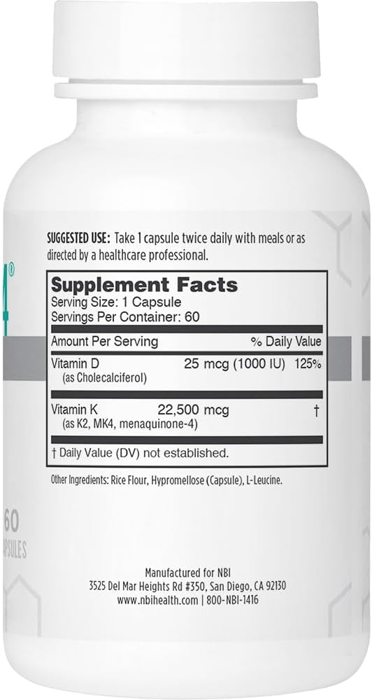 NBI OsteoMK4 Bone Support  Vitamin D  K Complex  45mg Vitamin K2 MK4 for Strong Bone Health  Function  60ct Veggie Capsules - Image 2