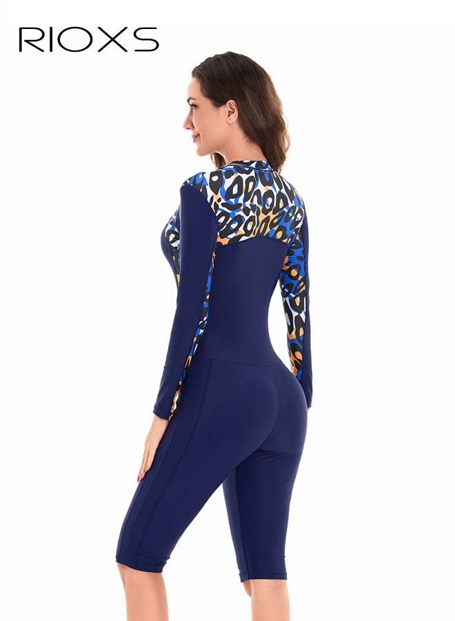 RIOXS Womens One Piece Swimsuit, Long Sleeve Rash Guard UV Protection Swimwear, Printed Bathing Suits For Women,Tummy Control Zip Front Wetsuit,Ladies Swimming Costume Set,Woman Surfing Swimwear - Image 4
