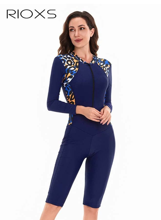 RIOXS Womens One Piece Swimsuit, Long Sleeve Rash Guard UV Protection Swimwear, Printed Bathing Suits For Women,Tummy Control Zip Front Wetsuit,Ladies Swimming Costume Set,Woman Surfing Swimwear - Image 2