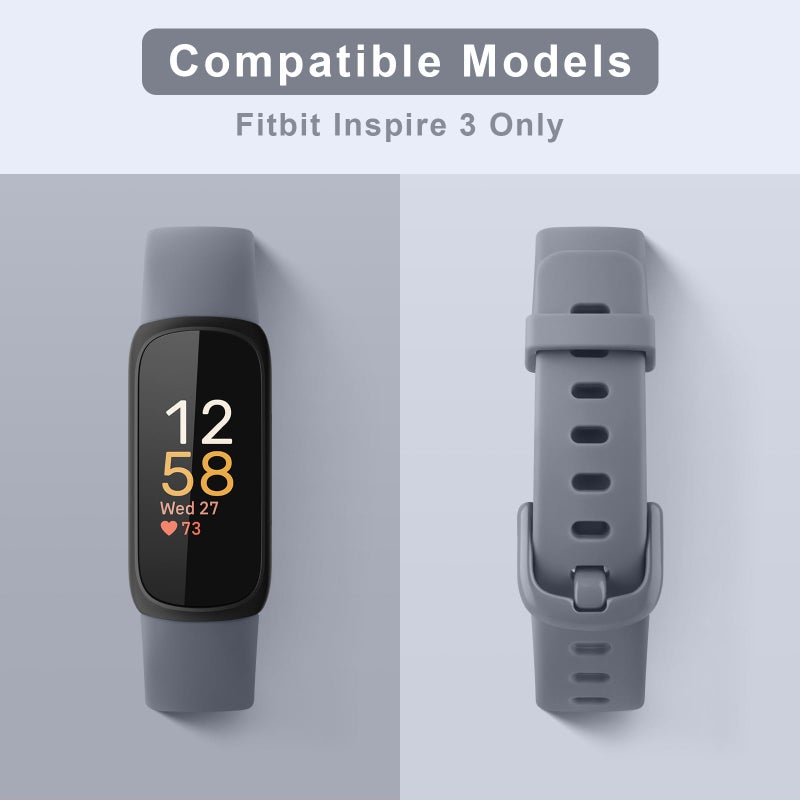 Meliya for Fitbit Inspire 3 Bands Women Men, Soft Silicone Adjustable Wristband Replacement Sport Straps Compatible with Fitbit Inspire 3 Fitness Tracker (Gray) - Image 2