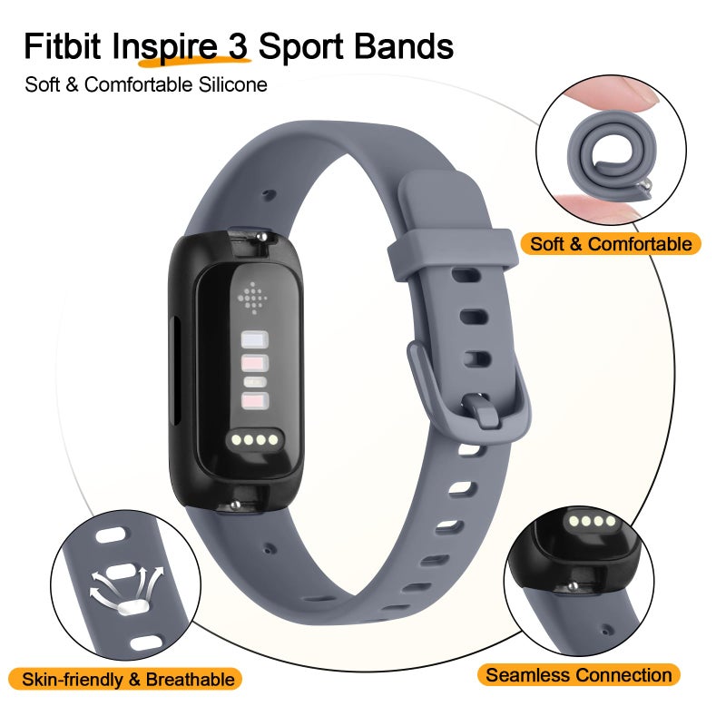 Meliya for Fitbit Inspire 3 Bands Women Men, Soft Silicone Adjustable Wristband Replacement Sport Straps Compatible with Fitbit Inspire 3 Fitness Tracker (Gray) - Image 3