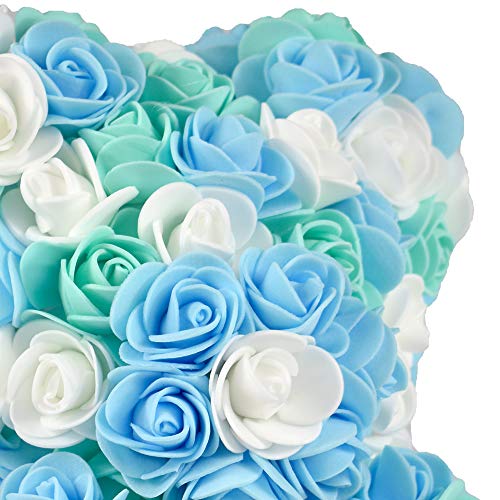 ASENVER Hand Made Artificial Flowers Rose Bear Pure Color for Valentine Birthday and Mother's Day with a 10" Pink Gift Box (Grey Bow-Tricolor Flower) - Image 5