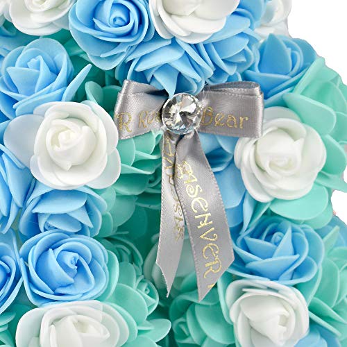 ASENVER Hand Made Artificial Flowers Rose Bear Pure Color for Valentine Birthday and Mother's Day with a 10" Pink Gift Box (Grey Bow-Tricolor Flower) - Image 4