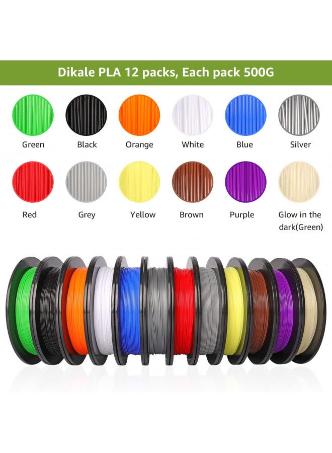dikale PLA Pro 3D Printer Filament Packs 1.75mm, dikale 12 Packs Assorted Colors, Neatly Wound 500g(1.1lbs) per Spool Refills PLA+, in Total 6KG Bundles, Fit for FDM Ender 3 3D Printer etc - Image 2