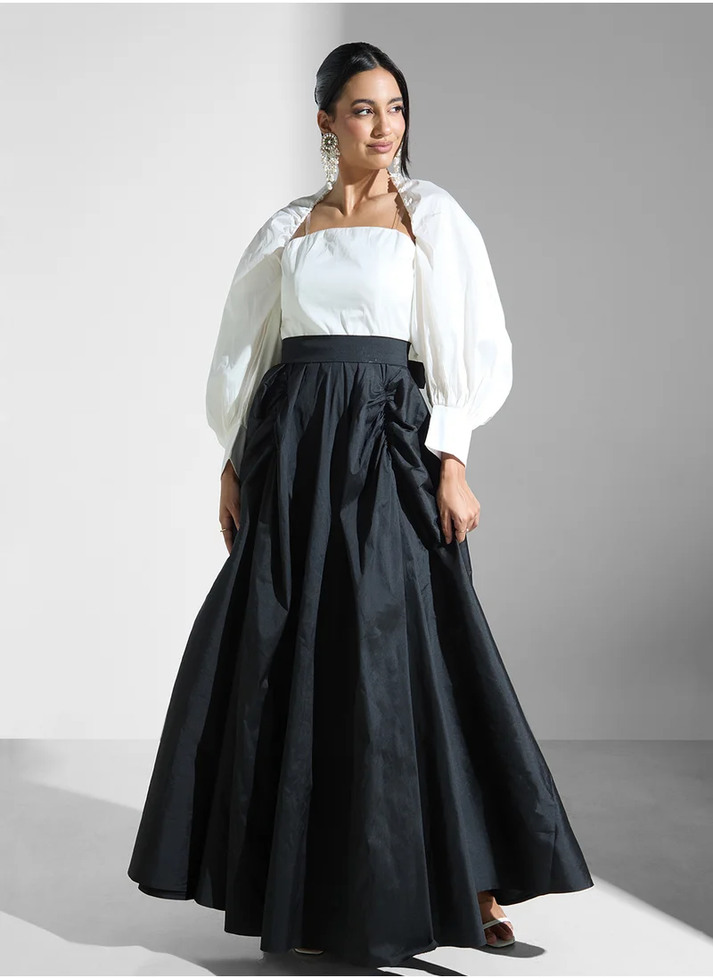 ايرا Puff Sleeve Color Block Satin Dress