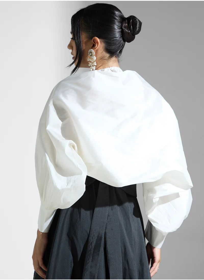 ايرا Puff Sleeve Color Block Satin Dress