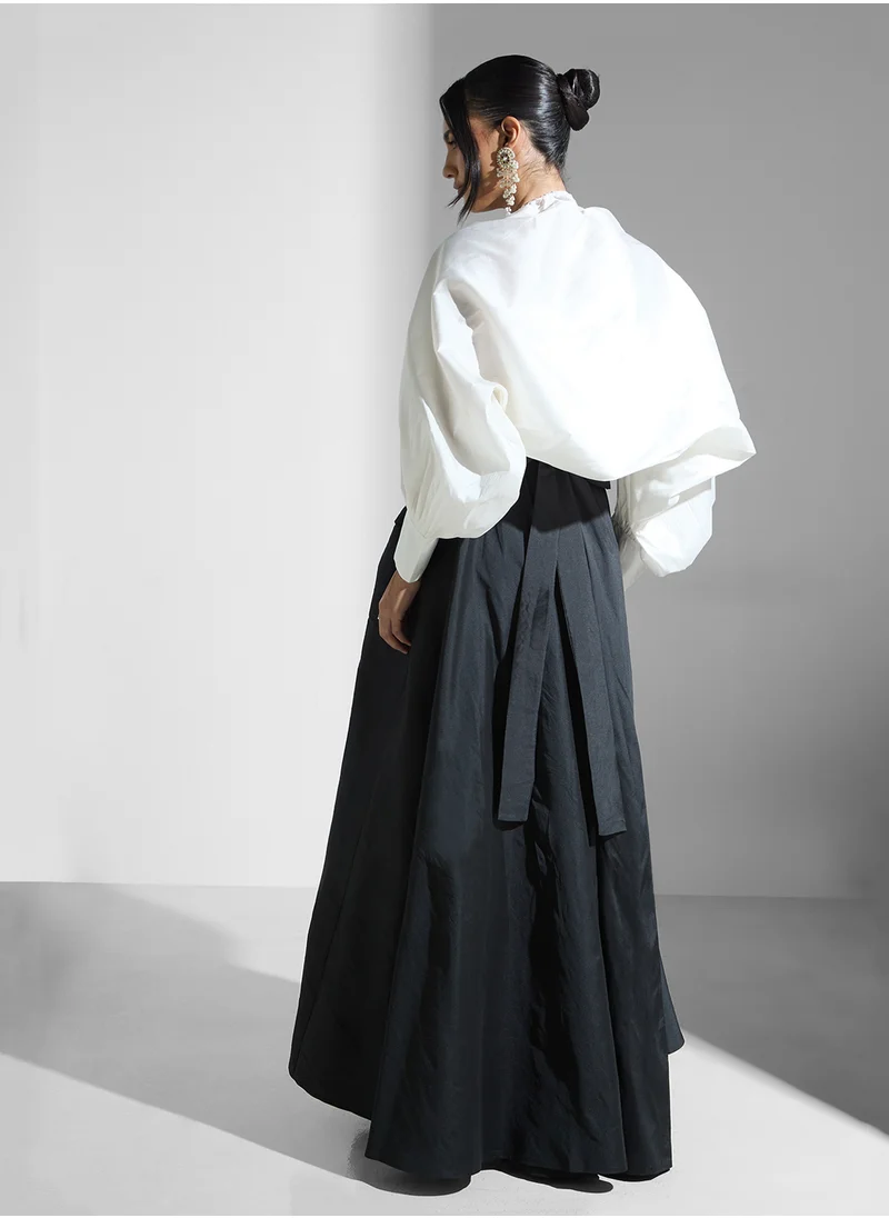 ايرا Puff Sleeve Color Block Satin Dress