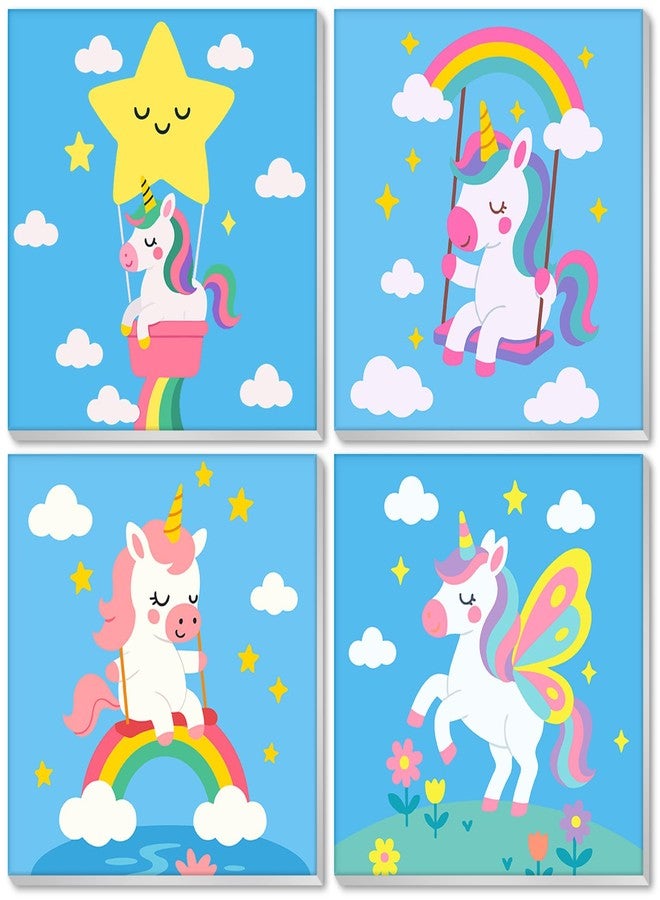 Nariolar 4 Pack Paint by Numbers Kit for Kids Ages 4-8 with 8X8 inch Pre-Printed Canvas,Acrylic Paint Pots and 6 Painting Brushes，Creative Gifts for Kids（Rainbow Unicorn - Image 1