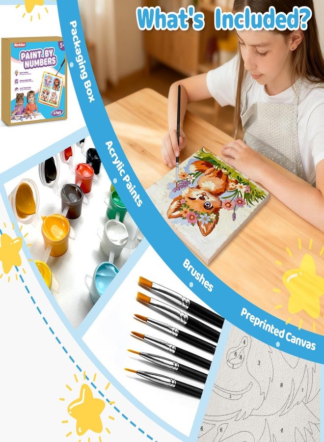 Nariolar 4 Pack Paint by Numbers Kit for Kids Ages 4-8 with 8X8 inch Pre-Printed Canvas,Acrylic Paint Pots and 6 Painting Brushes，Creative Gifts for Kids（Rainbow Unicorn - Image 2