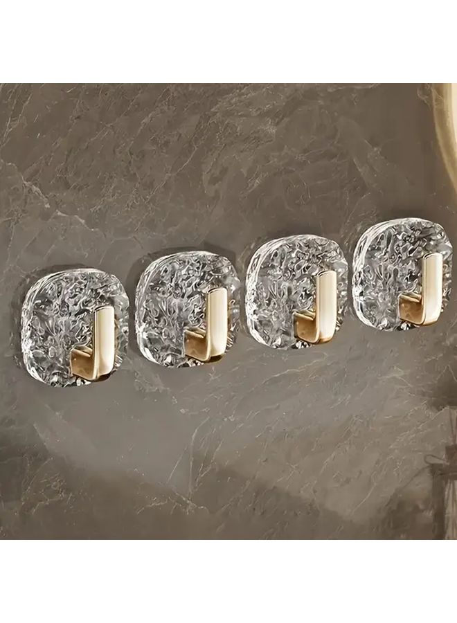 4Pcs Transparent Golden Floral Hooks Wall Mounted Storage For Bathroom Kitchen - Image 3