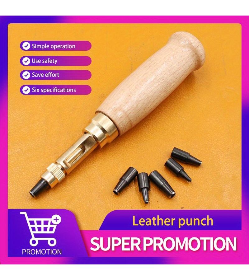 1PCs Automatic Hole Punch with 6 Size Tips for Book and Leather - Image 1