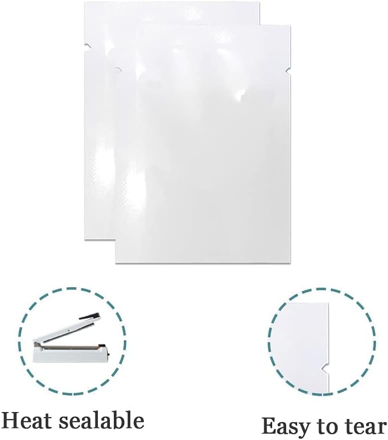 WACCOMT Pack 100PCS 5 x 7cm (2.0 x 2.8 inch) Small White Mylar Bags Foil Aluminium Packing Material Food Storage Bags Heat Sealed Foil Mylar Vacuum Sealer Candy Sweets Packaging Pouch Open Top - Image 2