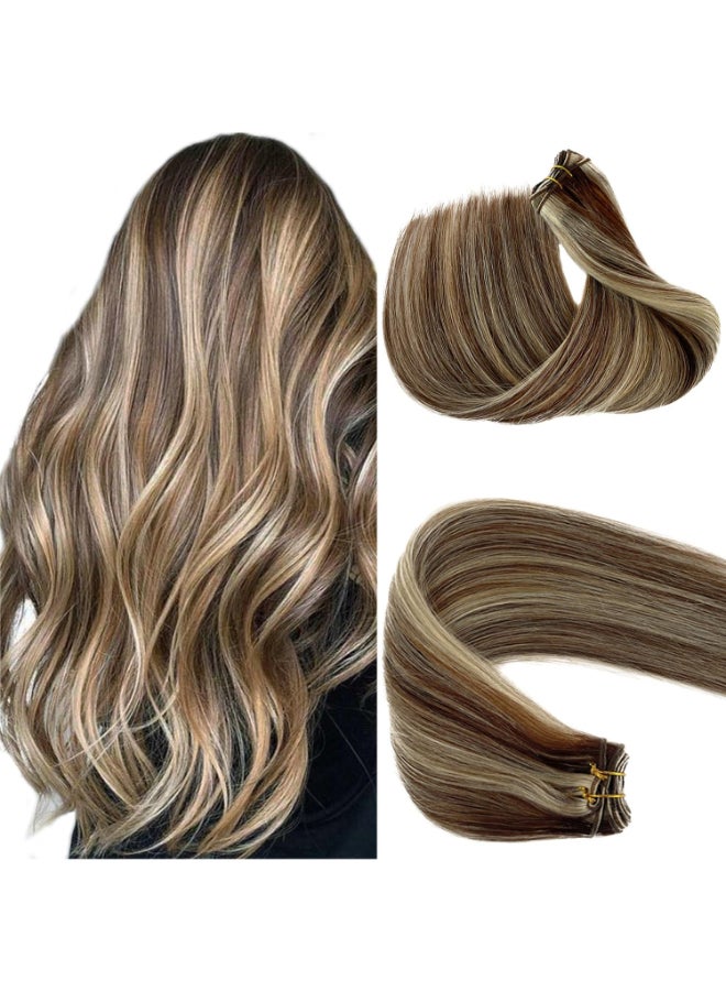 Benafee Sew in Hair Extensions Human Hair 14 Double Weft Dark Brown to Bleach Blonde Human Hair Weave Bundles for White Women - Image 2