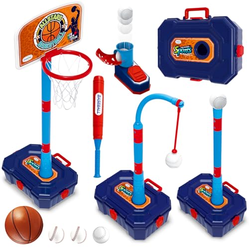 OWNONE 1 4 in 1 Basketball Hoop for Kids 13 35 Toddler Basketball Goal and T Ball Set Adjustable Basketball Hoop Indoor Outdoor Sports Toys Birthday Gifts for Kids Boys 1 2 3 4 5 Years Old - Image 1