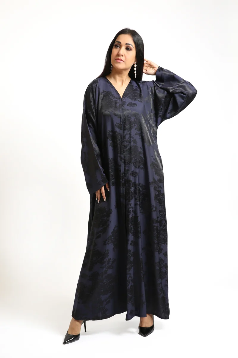 Nikias Nikias Navy Self-Print Abaya with Button Detailing