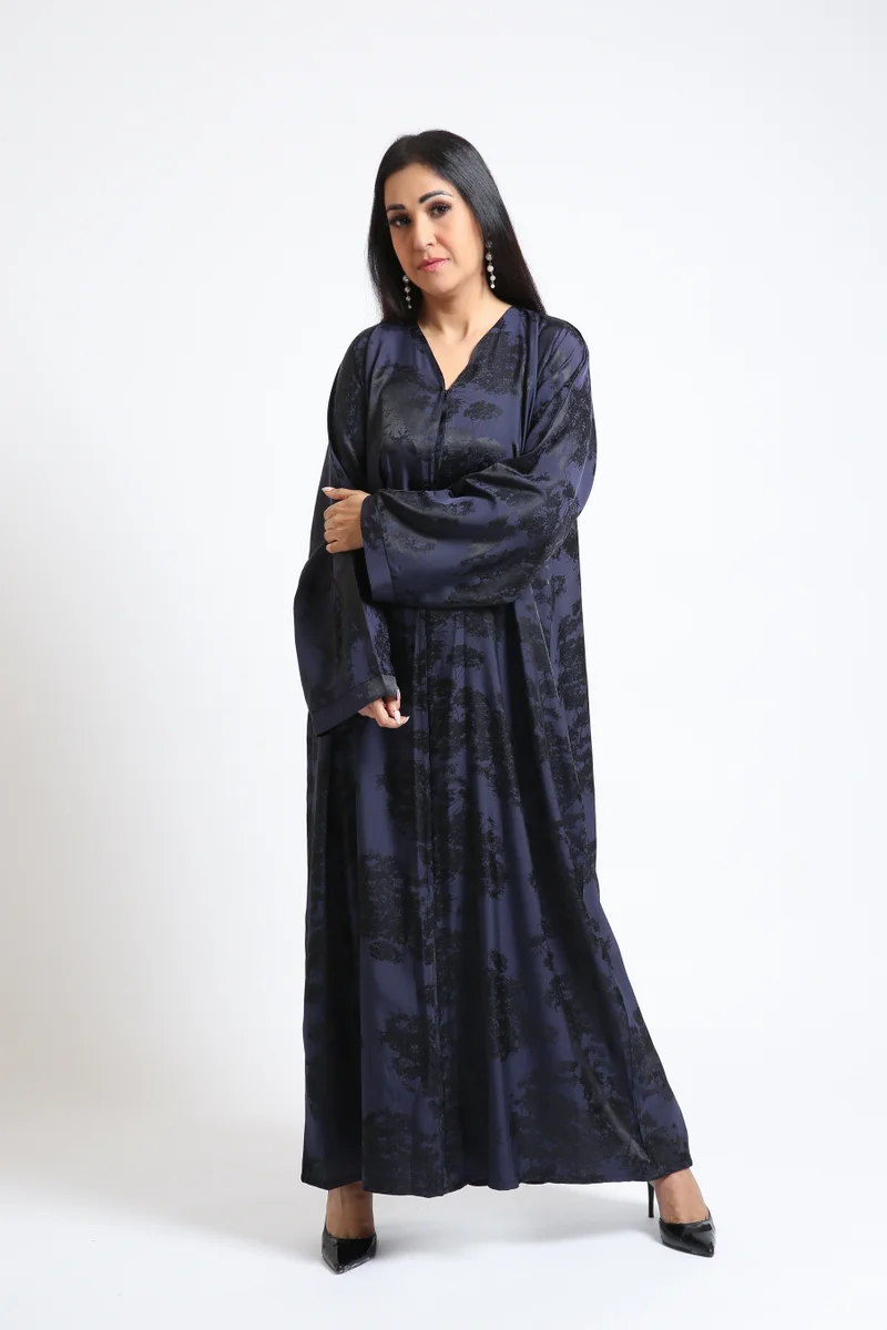 Nikias Nikias Navy Self-Print Abaya with Button Detailing