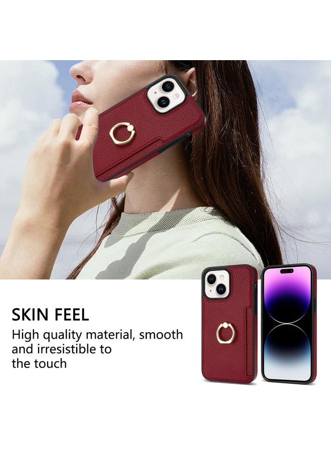 Zaboon Case For iPhone 13 mini Ring Card Litchi Leather Back Phone Case - Image 4