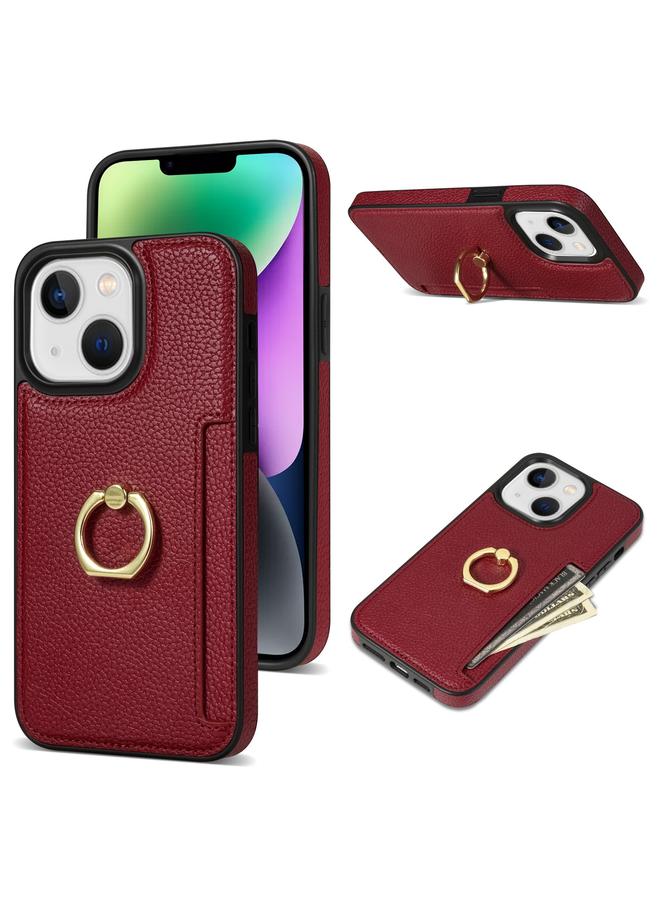Zaboon Case For iPhone 13 mini Ring Card Litchi Leather Back Phone Case - Image 1