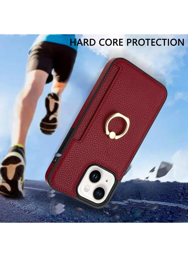 Zaboon Case For iPhone 13 mini Ring Card Litchi Leather Back Phone Case - Image 3