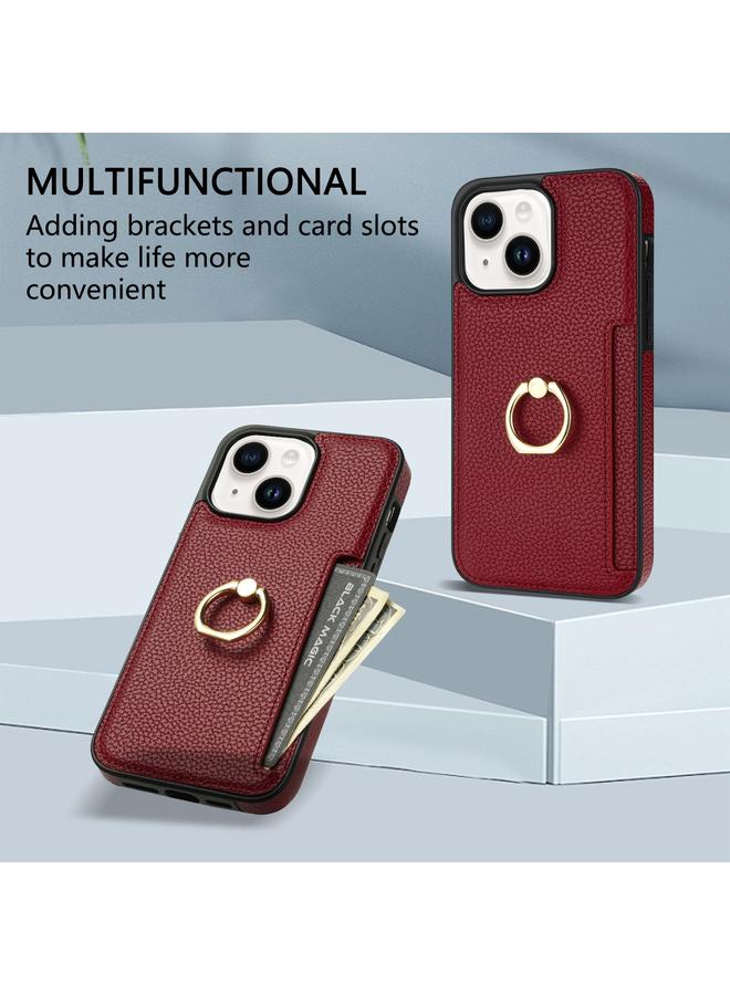 Zaboon Case For iPhone 13 mini Ring Card Litchi Leather Back Phone Case - Image 5