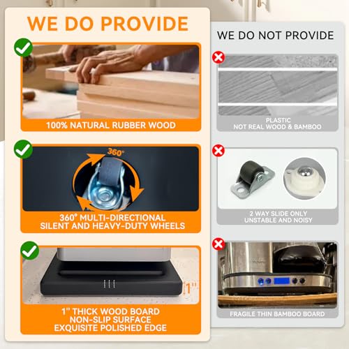 Lyonbi Wood Appliance Slider with 360' Wheels, 10.5"D x 13"W Sliding Tray for Coffee Maker & Heavy Kitchen Appliances,Countertop Appliance slider for Kitchen Appliance, Premium Wood Rolling Tray,No Assemble - Image 4