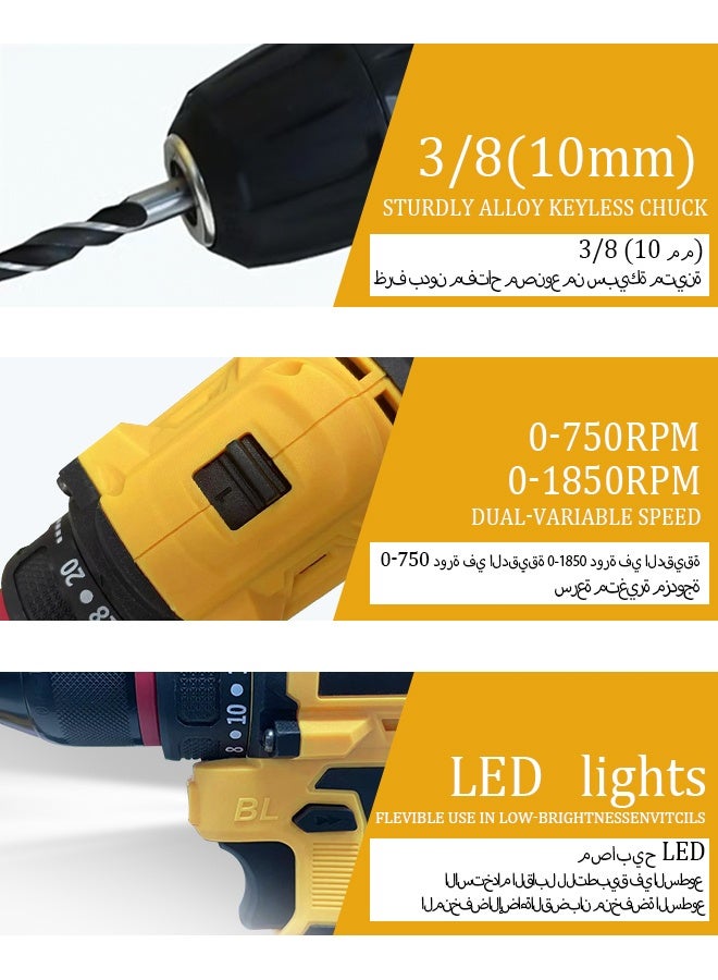 JUHOE 16.8V Cordless Brushless Drill - 2 Batteries & Fast Charger - 35-65Nm Torque - Furniture Installation - Concrete/Metal/Wood Drilling  - Image 3