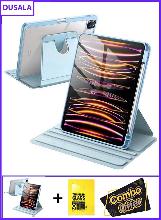 DUSALA 2 IN 1 Rotating Case for iPad Pro 13-Inch M4 (2024) with Pencil Holder,360 Degree Rotation Protective Stand Slim Cover Clear Back, Auto Wake/Sleep iPad Pro 13 With Tempered Glass - Image 1